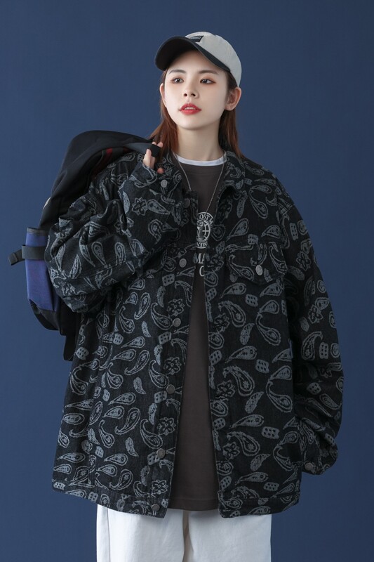 2024春装新款大码腰果花男士牛仔夹克情侣牛仔外套JK205-P85，男装夹克，电商A158-1