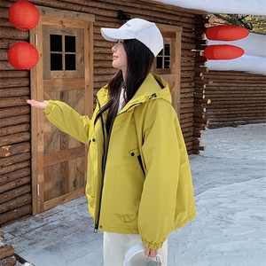 黄色冲锋衣式派克服女冬季2025新款美式工装棉服爆款加厚流行棉衣图片