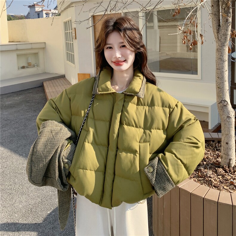 韩系格纹连帽泡芙羽绒服外套女冬2025新款设计白鸭绒面包服,女装羽绒服,慧尚2-185