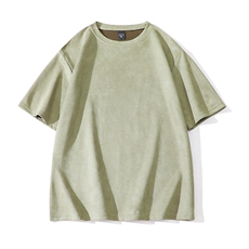 抖音得物直播高品质二开240克美式高街麂皮绒光版纯色短袖t恤12.5，男装T恤，电商A486-1