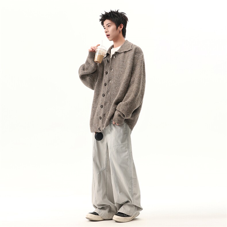 春秋针织毛衣cleanfit翻领慵懒老钱风开衫休闲外套MY0588-P58,男装针织衫/毛衣,星座308B-2