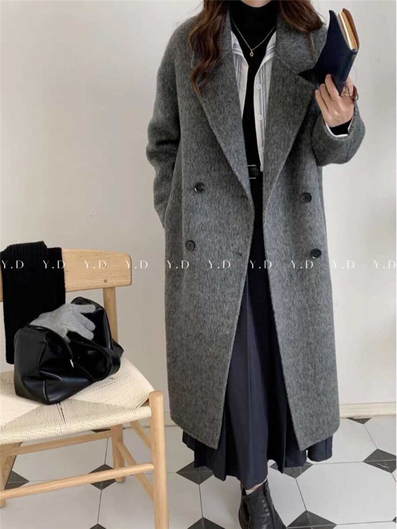 四粒扣西装领高端羊毛大衣女2025秋冬新款中长款,女装双面呢大衣,依嘟服饰