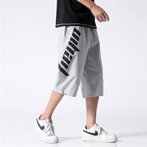 夏天潮牌印花休闲短裤男宽松百搭大码小清新七分裤C305A