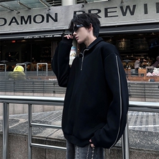 双拉链可打开立领潮流酷帅卫衣秋冬新款袖子常规p75加绒p85，男装卫衣，电商B319