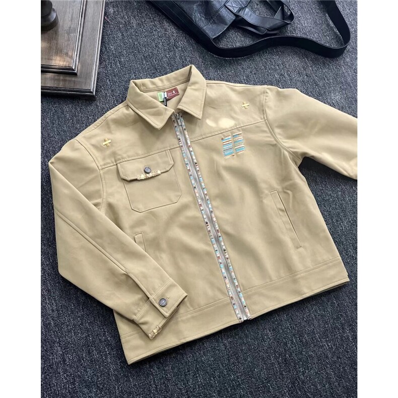 美式复古巴恩风休闲夹克男女款宽松设计感翻领棒球服刺绣工装外套,男装夹克,四季星座505