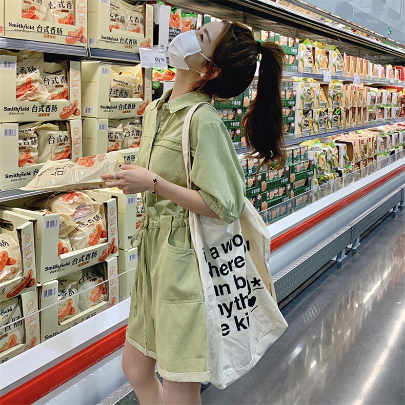 可盐可甜减龄显瘦绿色工装连体裤女夏季新款休闲小个子薄款连衣裤,女装套装/套裙,2C053