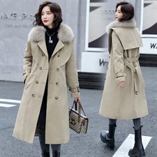 2025冬季新款简约时尚系带收腰气质真大毛领新派克服棉服，女装棉衣/棉服，卡杰菲