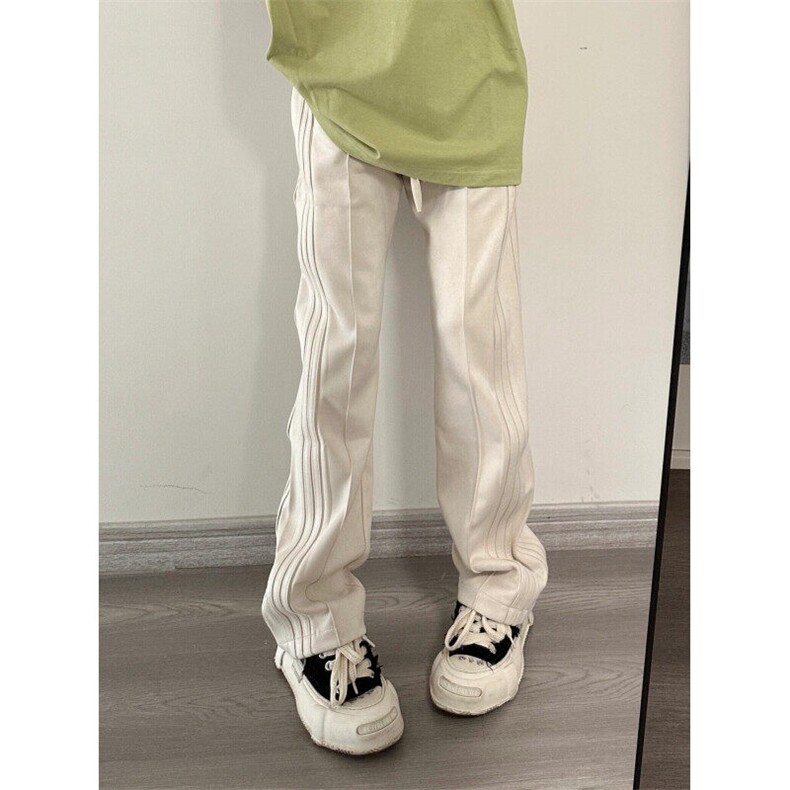 【有货】K034CC-P42麂皮绒条纹休闲卫裤垂感直筒阔腿休闲裤子,男装休闲裤,星座1007（原301D）