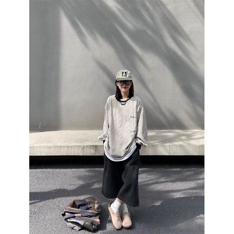W9348-P43网图现货新款春季美式刺绣字母细条纹圆领长袖t恤,男装T恤,星座1608-2
