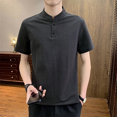 2025夏季棉麻透气清凉男士风盘扣短袖休闲T恤上衣XF9805-P50，男装T恤，星座1105-3