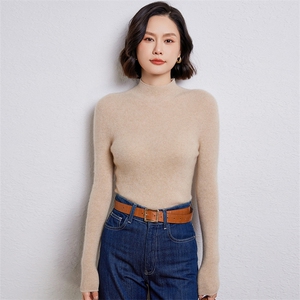 优雅女士羊毛半高领毛衣 简约百搭显瘦长袖针织衫图片