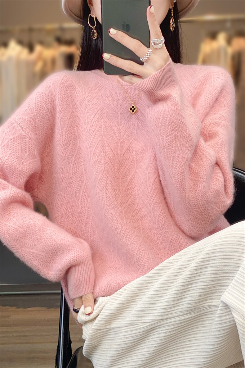 25秋冬新款100%羊毛衫圆领绞花加厚毛衣女宽松慵懒羊绒针织打底衫,女装羊毛衫,忠诺羊绒