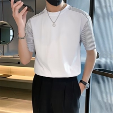 条纹拼接短袖t恤男夏季冰丝薄款圆领半袖体恤T556，男装T恤，星座1116A-2（原606A-1）