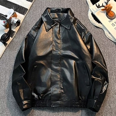 宽松型春秋季常规款潮文艺休闲美式痞帅复古pu皮衣男装W24/P65，男装皮衣，星座506B