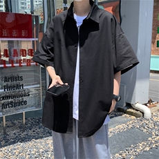 100棉电商DSA028-KBMDSP35夏季新款港风百搭潮流短袖衬衫男，男装T恤，电商A028