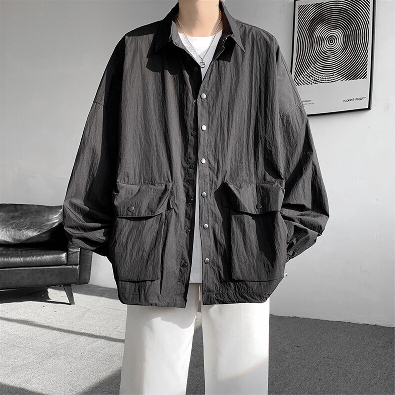 8XL-M春夏廓形衬衫防晒外套特大码多口袋复古慵懒衬衣JK5203/P50图片