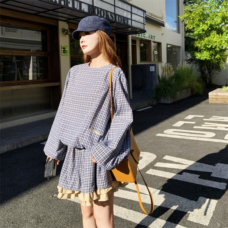 韩系学院风格子上衣套装女2025秋季新款甜美减龄休闲半身裙两件套图片