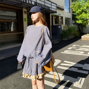 韩系学院风格子上衣套装女2025秋季新款甜美减龄休闲半身裙两件套图片