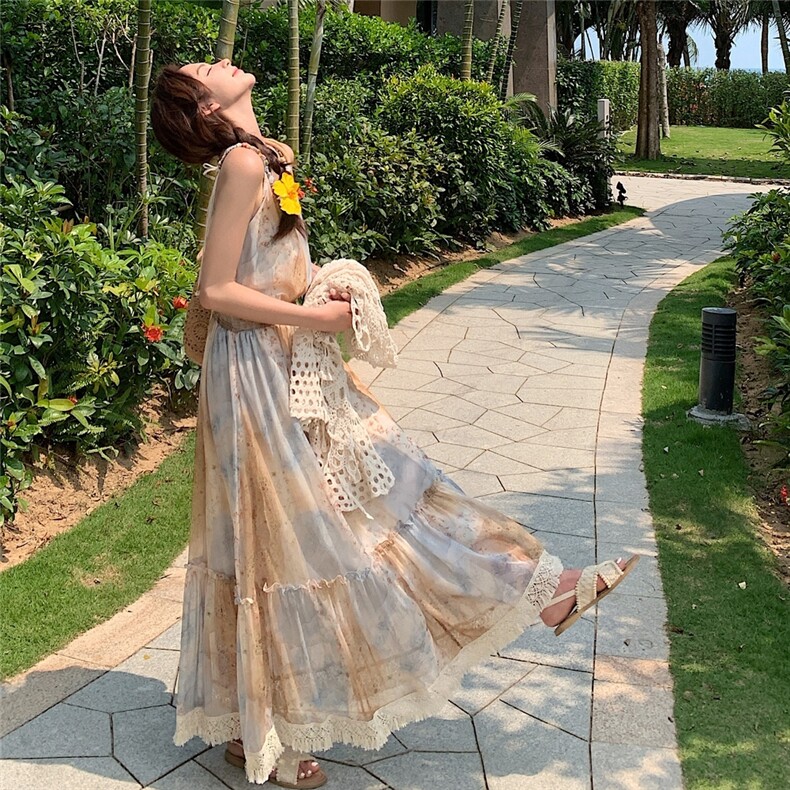 波西米亚风海边度假流苏连衣裙两件套女夏季贵气感御姐穿搭套装裙图片