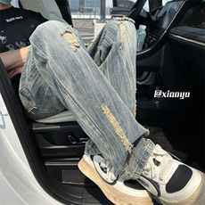 XZ616夏季新款破洞牛仔裤休闲九分裤TY2489P65控78，男装牛仔裤，星座512A（原616）