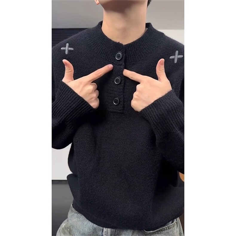 美式亨利领毛衣男女款秋冬慵懒高级感针织衫刺绣加厚打底内搭,男装T恤,星座1210-1