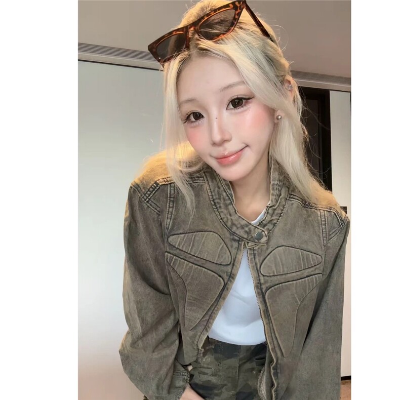1506/QA1990/P93新款废土美拉德水洗做旧牛仔套装垫肩牛仔外套,男装工装外套,星座1506