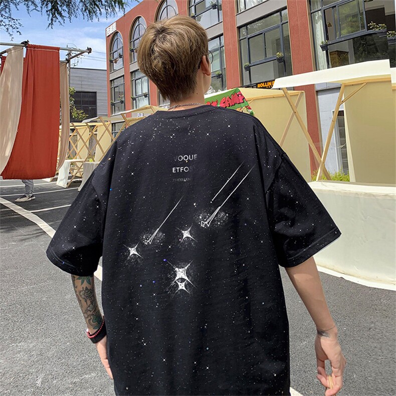 可48小时发货支持抖音得物来样二开美式满天星亮片短袖T恤MTX663，男装T恤，电商A486-1