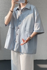 现货CS1125-TP28控58衬衫男褶皱设计夏季新款不规则大码短袖，男装衬衫，电商A059