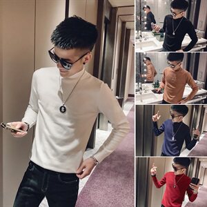 M03-P50 控价69 2021春秋装社会小伙快手修身纯色圆领毛衣男潮图片