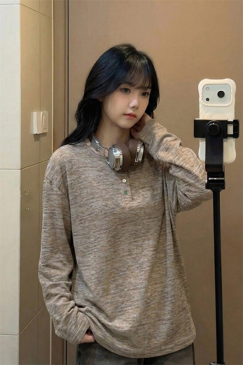 宽松慵懒垂感内搭打底衫复古美式风肌理感上衣HY901TP38控68,男装T恤,电商A102B