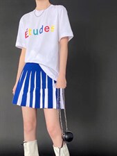 春季新款彩虹字母印花短袖T恤透气舒适活力百搭，女装T恤，L·H·X