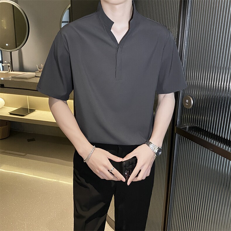 潮牌上衣男士立领短袖t恤潮流半袖POLO衫夏季港风百搭休闲t恤男生,男装Polo衫,星座506