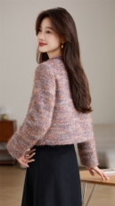 粗花毛呢小外套超短款外搭加棉女装上衣通勤气质小香风裙裤百搭款，女装毛呢外套，婵米儿