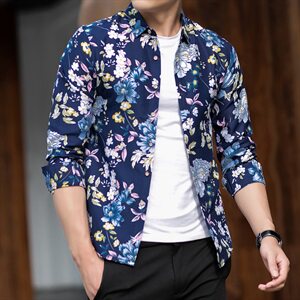 2021花衬衫男新款印花长袖衬衫男中青年休闲外套QT5030/7812p38图片