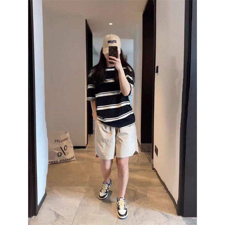 夏季新款日系复古条纹短袖t恤潮牌宽松圆领体恤休闲上衣WLA72-P38,男装T恤,星座1008