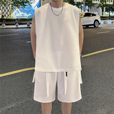 抖音高品质同面料短袖坎肩无袖T恤潮流男套装D088/P65灰，男装T恤，电商A094