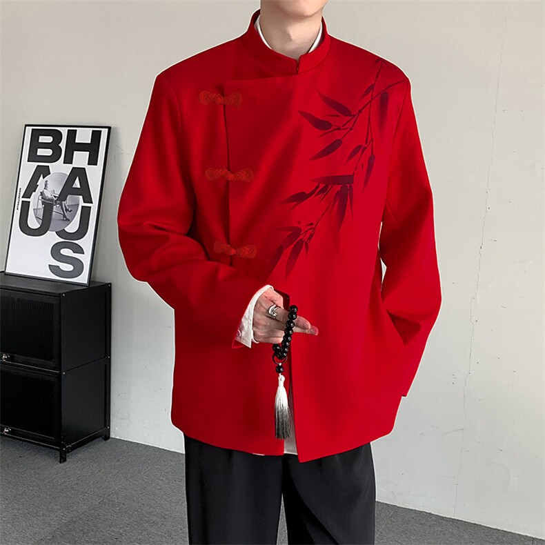 本命年红色新中式改良中山装复古立领盘扣男女演出活动西装外套,男装西服,星座909