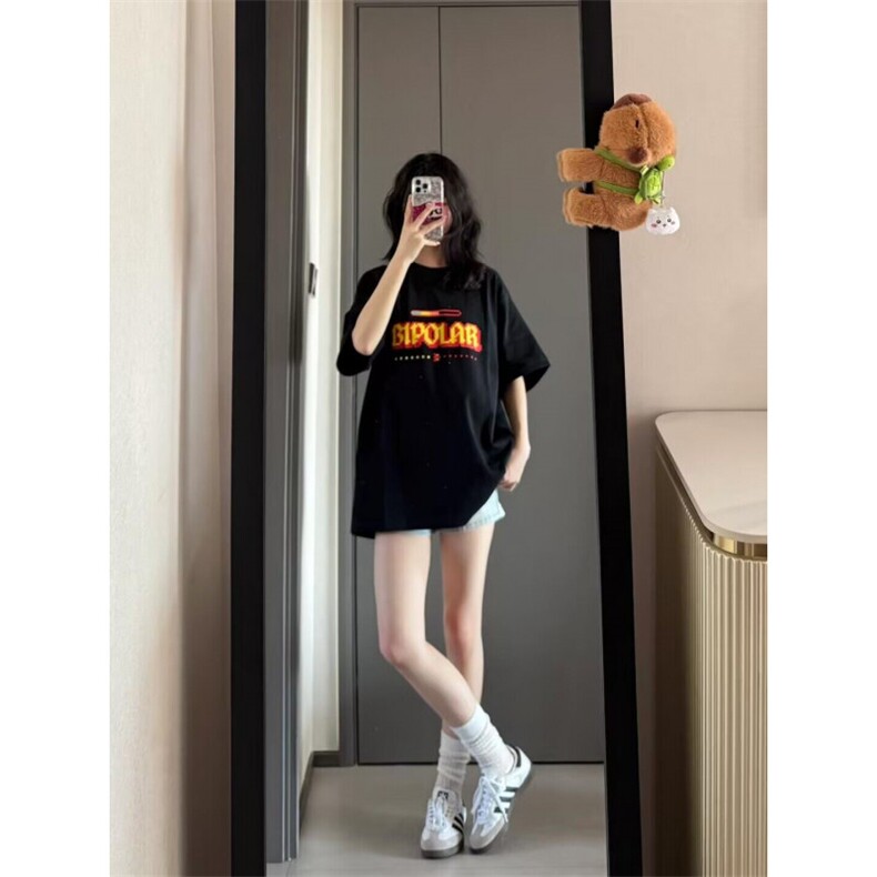 H0724-P30宽松休闲2026新款夏季短袖印花t恤女图片