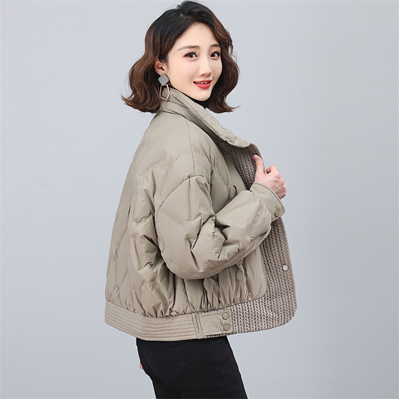 全年备货~2023冬季新款羽绒服毛线拼接短款白鸭绒外套,女装羽绒服,忆绮罗
