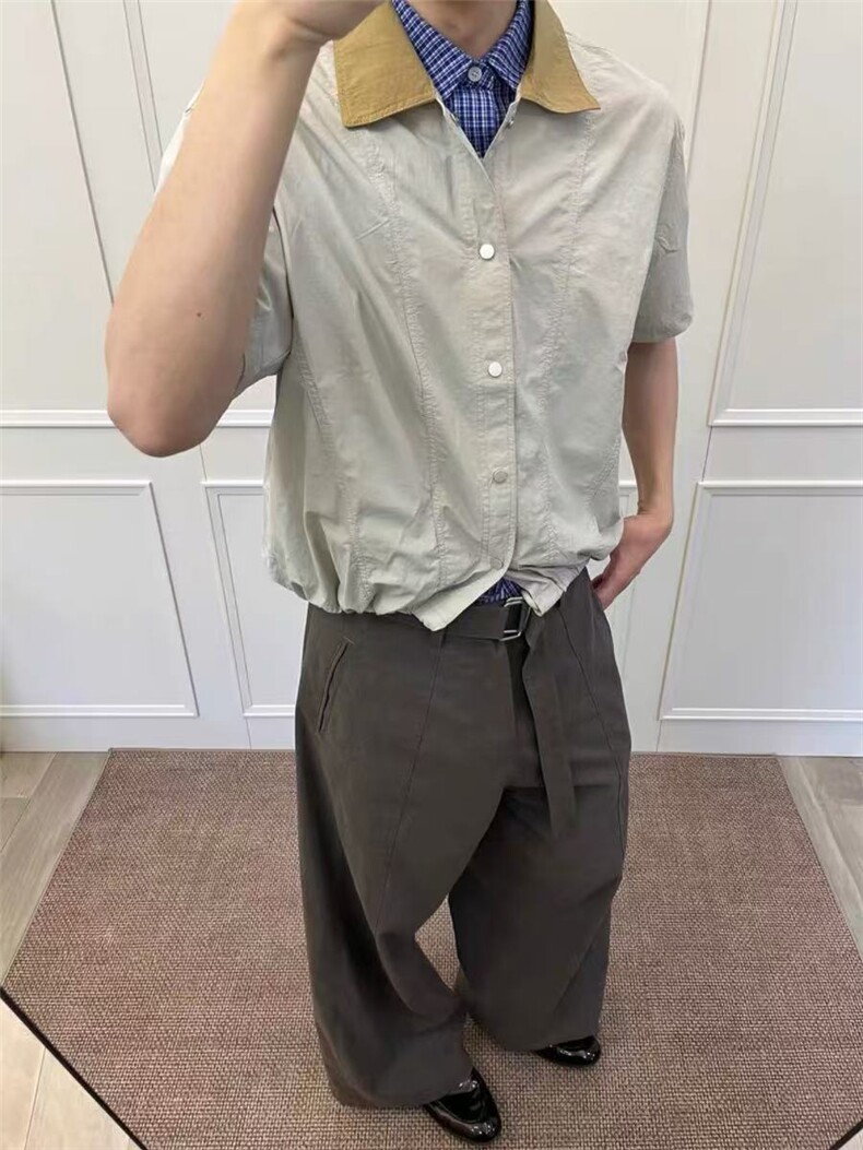 档口现货~夏季工装尼龙速干短袖衬衫拼接领下摆抽绳CT25115批45,男装T恤,星座1004-6