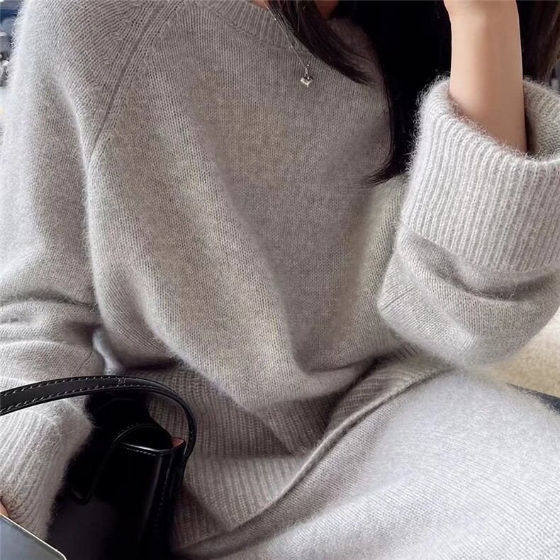 高级感灰色加厚毛衣女秋冬新款宽松韩版慵懒风针织衫上衣潮,针织衫/毛衣,半城羊绒