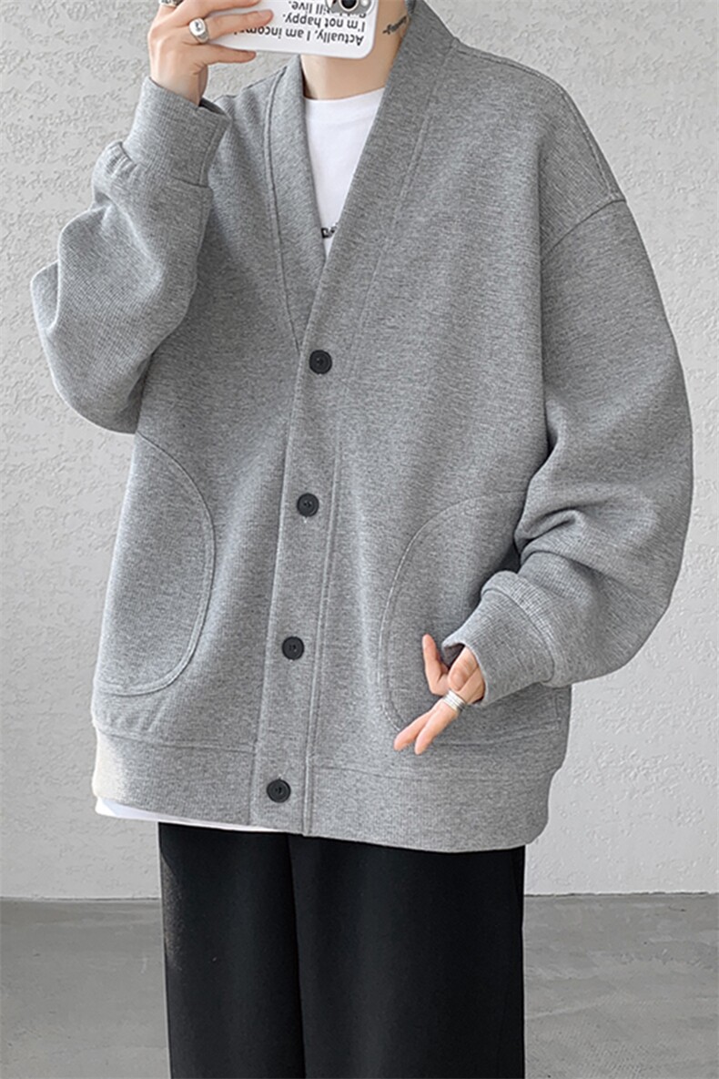 8XL-M羊羔绒开衫卫衣外套男秋冬季V领加绒加厚长袖上衣服KS001P58,男装卫衣,电商B312