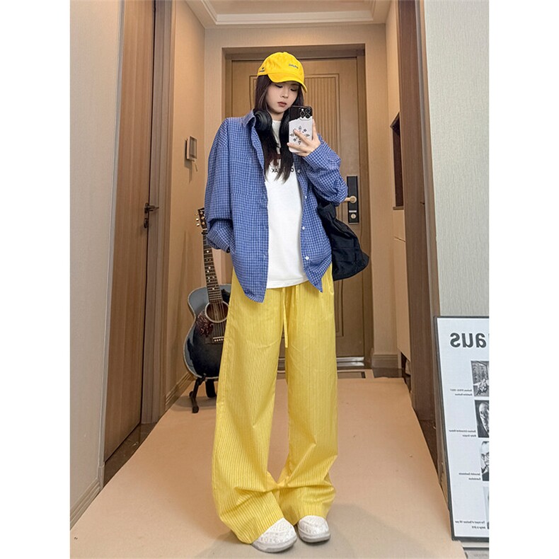 竖条纹休闲裤C7098-TP3568慵懒风休闲百搭宽松直筒长裤男女,男装休闲裤,电商A102