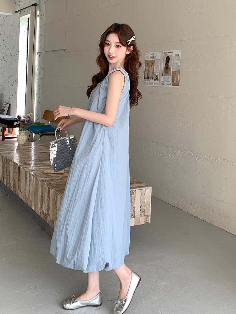 时尚元气时髦褶皱设计背心裙女夏季2025气质温婉风减龄宽松长裙潮,女装连衣裙,浙宝276（原081）