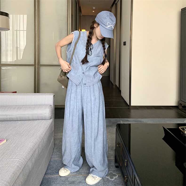 主推大量现货蓝色高级感休闲套装7627-P145-K208,女装套装/套裙,2C159