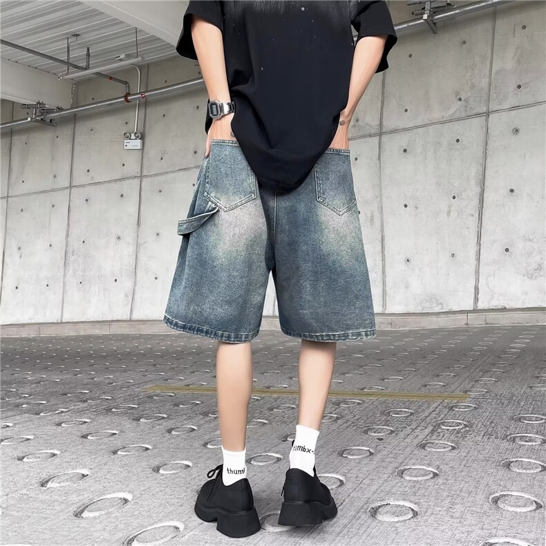 日系水洗牛仔短裤男款夏季宽松直筒中裤外穿五分裤子D3802,男装牛仔裤,星座1116A-1（原606A）