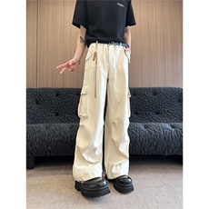 杏白色美式速干工装裤女2025夏季薄款直筒户外登山防晒阔腿运动裤，男装防晒衣，星座506A