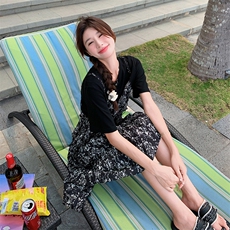新款现货主推假二件碎花连衣裙9835-P115-K168，女装连衣裙，2C129