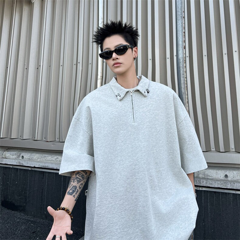 2025新款半金属扣短袖polo衫美式宽松半袖百搭现货T1855-P42,男装Polo衫,星座512-3