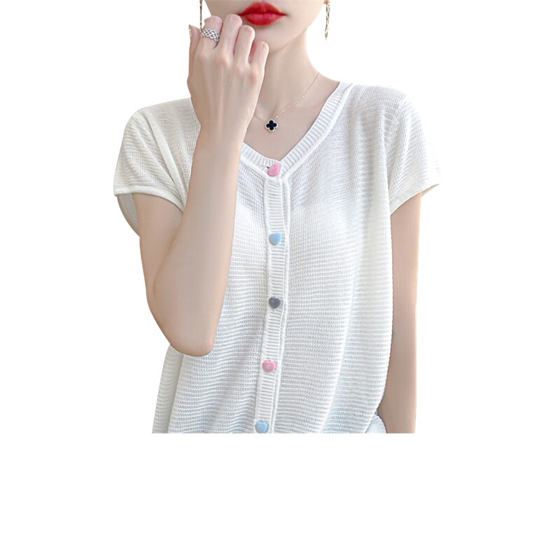 夏季新款莱赛尔天丝心形扣开衫女宽松百搭显瘦时尚休闲上衣,针织衫/毛衣,暖娇绒